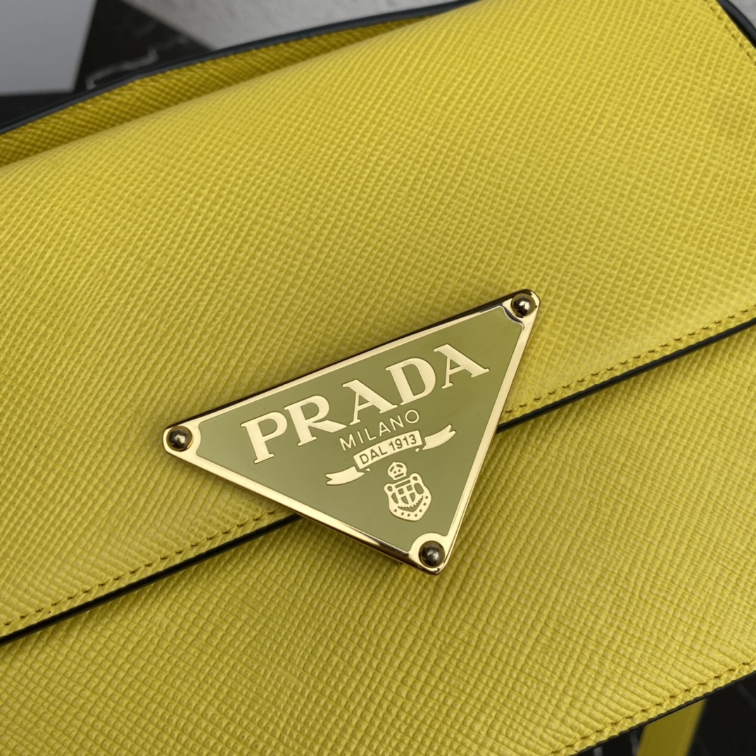 Prada Embleme Saffiano Leather Shoulder Bag Handbag Citron Yellow 1BD320